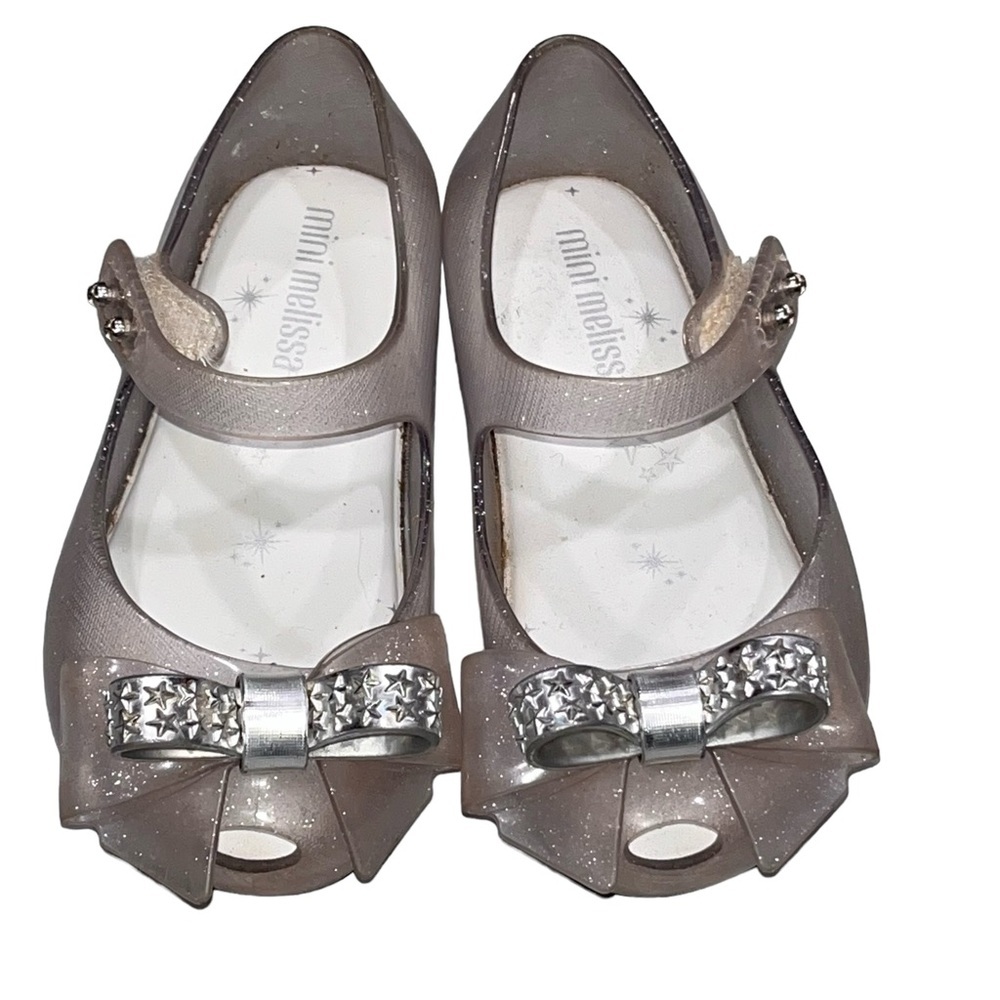 Mini Melissa Ultragirl Silver Clear Glitter Star Bow Mary Jane Shoes